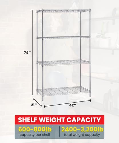 Quantum Storage Systems WR74-2142C Starter Kit Wire Shelves Chrome 4 Shelves 74" H x 42" W x 21" D - size: 74H x 42W x 21D