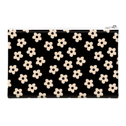 Money Bag with Zipper, Cute PU Leather Cash Bags, Portable Bank Bag Money Pouch for Cash, Coins, Checks, Receipts, Invoices Cosmetics Tools, Deposit Bag for Office Travel, Black Daisy - color: Black Daisy