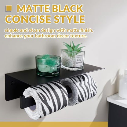 APLusee Matte Black Double Toilet Paper Holder with Shelf, Wall Mounted - color: Matte Black, size: Double Rod