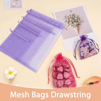 Crweety 50PCS Organza Bags 6x9 Light Purple Small Gift Bags Mesh Drawstring - color: Lavender Purple