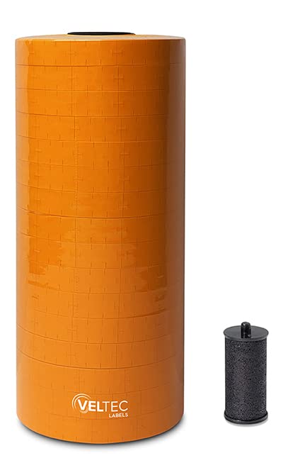 Veltec Premium Pricing Labels for Monarch 1110 Price Gun, 16 Rolls, 17,000 Labels, Ink Roller Included (Orange) - color: Orange