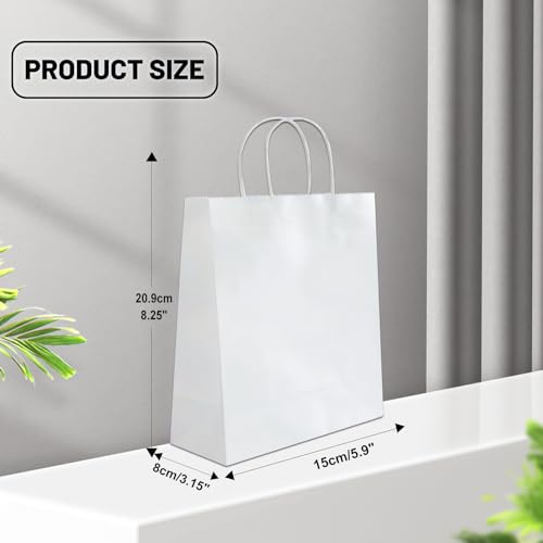 LIHOMR Gift Bags 5.9"x3.15"x8.25", 100pcs Kraft Paper Bag with Handles - color: White, size: 8.25 x5.9x3.15 Inch (Pack of 100)