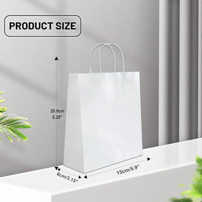 LIHOMR Gift Bags 5.9"x3.15"x8.25", 100pcs Kraft Paper Bag with Handles - color: White, size: 8.25 x5.9x3.15 Inch (Pack of 100)