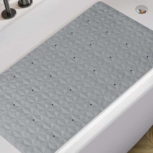 Non Slip Bathtub Mat for Bath Tub Shower - 241 Vacuum Suction Cups - color: Gray With Holes, size: 28" x 16" (Rectangular)