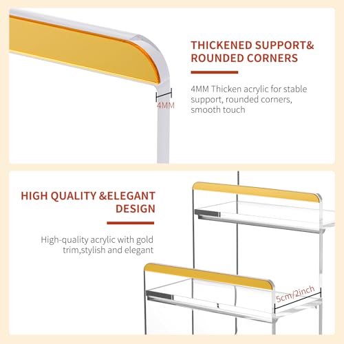 2 Pack 3-Tier Acrylic Wallet Display Stands, Gold Trim Purse Display Stand - size: 3 Tier (2 Pack)