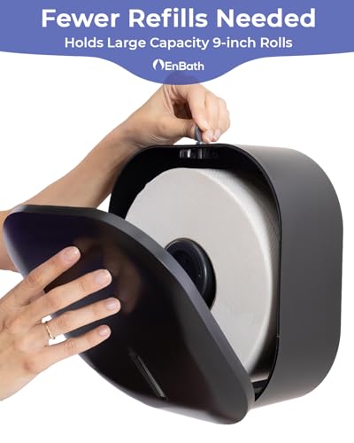 Jumbo Toilet Paper Dispenser - Commercial Toilet Paper Holder Wall Mount for Large 9-inch Rolls - Durable ABS: Waterproof and Scratch Resistant (Dispensador de Papel Higienico) by EnBath