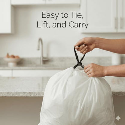 Drawstring Trash Bags, 10 Gallon Everyday Use Garbage Bags, 100ct Extra Strong Leak-Proof Liners for Home & Kitchen, Office Unscented White Heavy Duty (10 Gallon 100 Count)