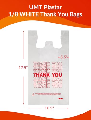 UMT Plastar 1000 Count White Thank You Bags, 10.5 x 5.5 x 17.5 in