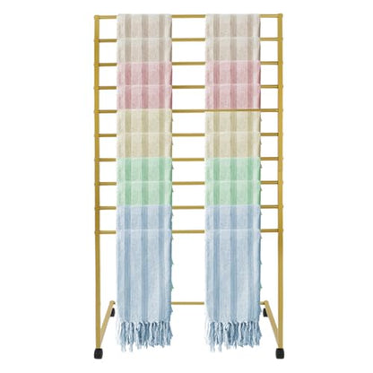 Scarf Display Stand, 10 Hanging Rod Scarf Holder Organizer with 4 Wheels, 31.5" x 55.7" Belt Organizer Stand with 30Lbs Capacity, Commercial Pants Rack, for Clothing Retail Store, Fashion Shop