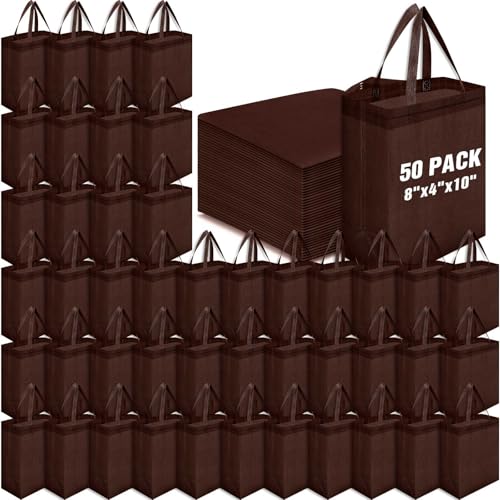 Windyun 50 Pcs Reusable Tote Bag Bulk 8 x 4 x 10 Inch, Brown - color: Brown