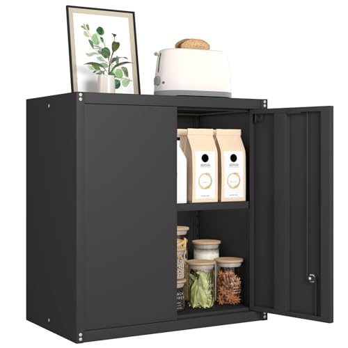 Metal Wall Cabinet, Garage Wall Cabinet, Metal Storage Cabinet, Black - color: Black, size: 27.95"H