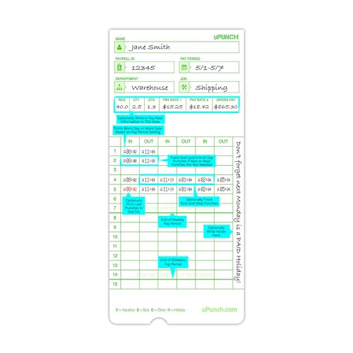 uPunch Time Clock Cards Hn3000, Two Sides, 7.37 X 3.37, 50/Pack - color: 50 Upunch Time Cards