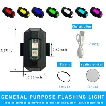 Dickno Mini LED Strobe Light, 7 Color Rechargeable Aircraft Drone Flashing Light, Night Anti-Collision Warning Flying Signal Safety Strobe Light for Car Motorcycle Bike Drone - color: 1 PC