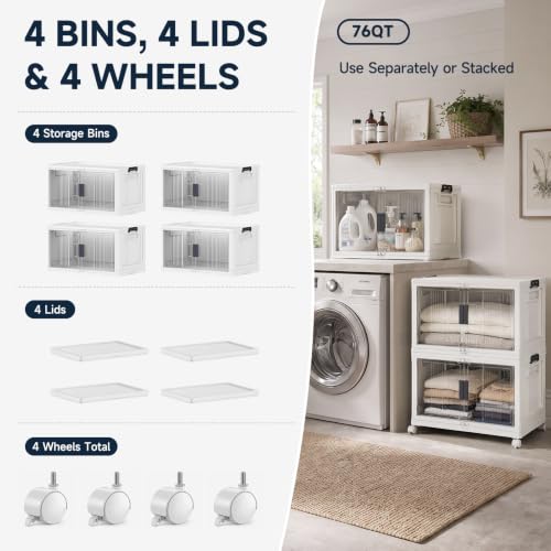 OlarHike 76QT Storage Bins with Lids for Home, Closet, Office, Dorm, 4 Pack - size: 76QT-White