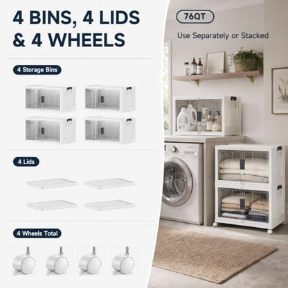 OlarHike 76QT Storage Bins with Lids for Home, Closet, Office, Dorm, 4 Pack - size: 76QT-White