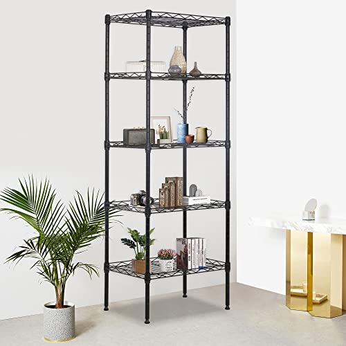 FDW | 5-Tier Wire Shelf | 17" x 12" x 48" | Black - color: Black, size: 17×12×48