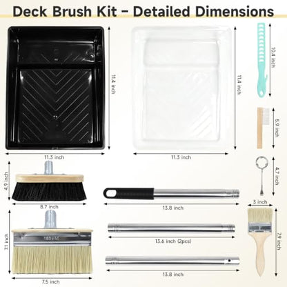 Deck Stain Brush Applicator Kit with 7.5" Stain Brush, 50" Adjustable Extension Pole, 3" Paint Brush, Tray with Liners, Wood Staining Tools for Deck, Fence, Wall, Floor and Furniture