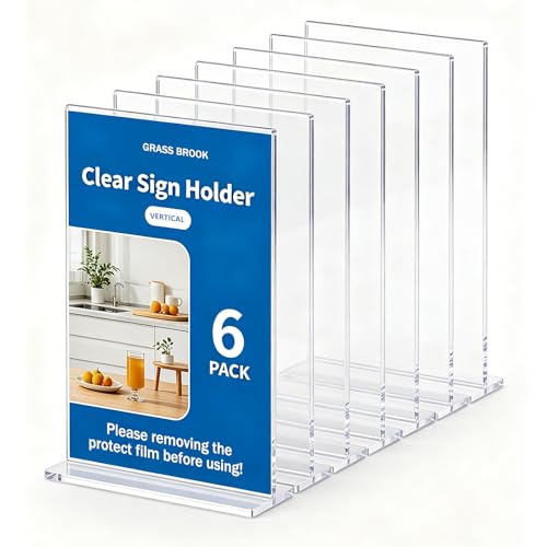Acrylic Sign Holder 8.5 x 11 Inch, Clear Double Side Vendor Booth Stand Table Sign Holder, Vertical Desktop Display Menu Holder(6 PACK) - size: 6 pack 8.5*11"