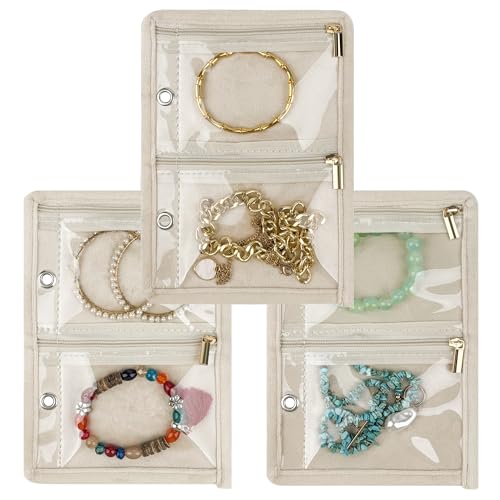 Travel Jewelry Organizer Case,Small Jewelry Bags Jewelry Storage Book Ring Binder with Clear Zipper Velvet Pouch for Traveling (Inner Pages,Beige,3 PCS,Medium) - color: Inner Pages,Beige,3 PCS,Medium