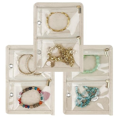 Travel Jewelry Organizer Case,Small Jewelry Bags Jewelry Storage Book Ring Binder with Clear Zipper Velvet Pouch for Traveling (Inner Pages,Beige,3 PCS,Medium) - color: Inner Pages,Beige,3 PCS,Medium