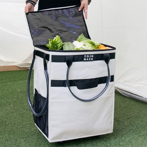 Reusable Grocery Bag with Wheels, Medium Beige Rolling Tote - color: Beige, size: Medium