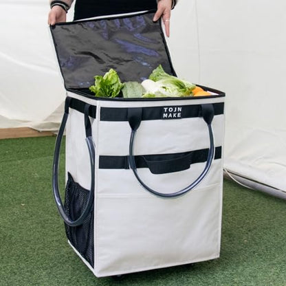 Reusable Grocery Bag with Wheels, Medium Beige Rolling Tote - color: Beige, size: Medium