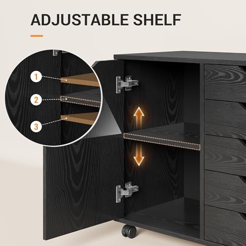 DEVAISE 5-Drawer Wood Drawer Cabinet, Office Storage Cabinet, Black - color: Ebony
