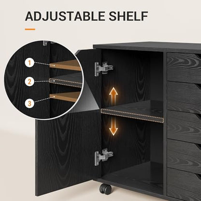 DEVAISE 5-Drawer Wood Drawer Cabinet, Office Storage Cabinet, Black - color: Ebony