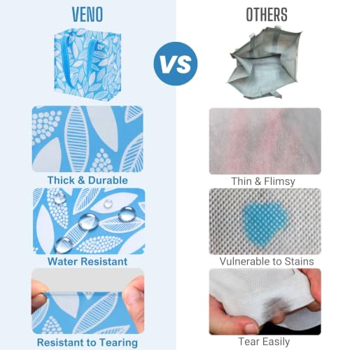 VENO 2/4 Pack Compact Reusable Grocery Shopping Bags with Hard Bottom - color: Spring Breeze - 4 Pack