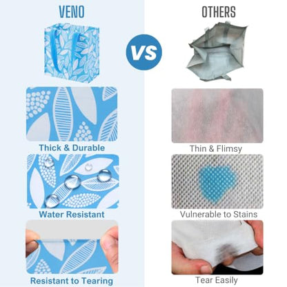 VENO 2/4 Pack Compact Reusable Grocery Shopping Bags with Hard Bottom - color: Spring Breeze - 4 Pack