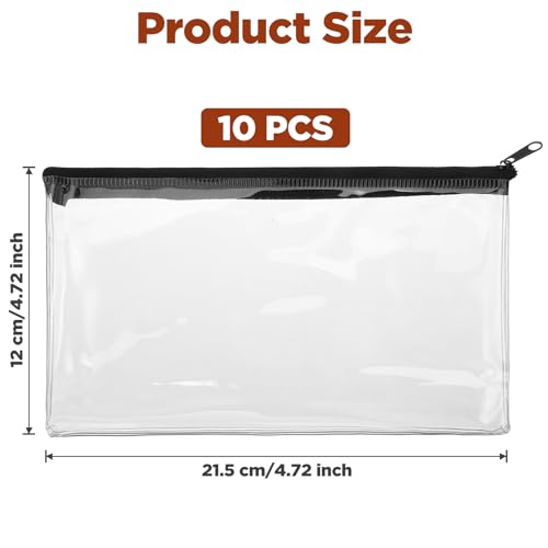 10 Pack Clear Cash Register Clear Plastic Cash Envelopes Money Pouch Bank Deposit Bag Check Wallet Receipt Coupon Stickers Stamps Envelope Case Index Card Holder Organizer Zipper Closure 4.7x 8.4 Inch