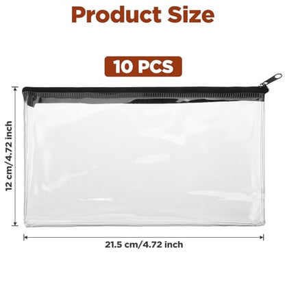 10 Pack Clear Cash Register Clear Plastic Cash Envelopes Money Pouch Bank Deposit Bag Check Wallet Receipt Coupon Stickers Stamps Envelope Case Index Card Holder Organizer Zipper Closure 4.7x 8.4 Inch