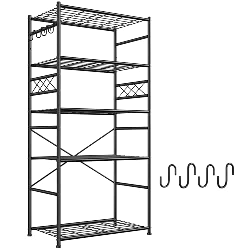 DurayLoly Heavy Duty 5-Tier 500LBS Garage Shelving Unit with Hooks, Black - size: 23.6" W x 13.8" D x 72.4" H (5T)