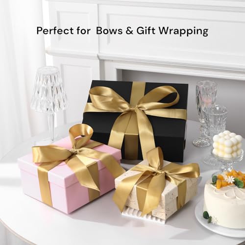 Gold Ribbon 1 1/2 Inch x 50 Yards – Double Faced Luxury Satin Ribbon for Holiday Gift Wrapping, Wedding, Party Bows & Crafts - color: Gold, size: 1-1/2 inch