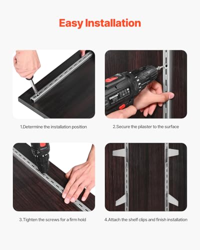 VEVOR Shelf Pilaster, 39-inch 10 Pack, Upright Wall Shelving System, Heavy Duty Support System Single Slot Shelf Rails, 40 Screws Included, Suitable for Cabinet Closet Organization Storage, Silver - style: 39-inch