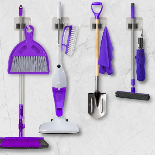 Broom Holder Wall Mount Rack, 304 Stainless Steel Mop and Tool Organizer - color: Silver-Black