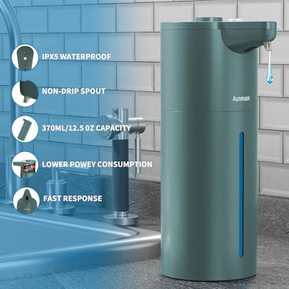 Aunmaon Automatic Soap Dispenser Touchless, Modern, Kitchen & Bathroom, Hands-Free, Adjustable Volume, Long Battery Life, Compatible with Thick & Thin Soap, Easy for Toddlers, Clog-Free, Green - color: Matte Green