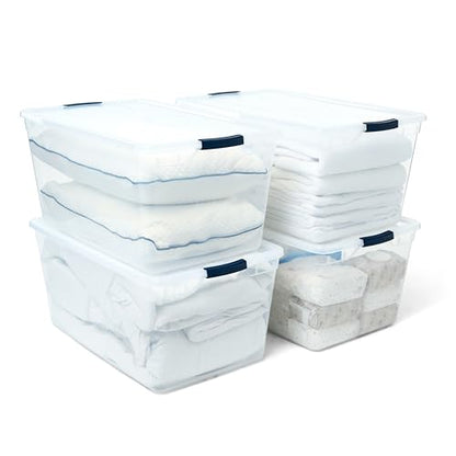 Rubbermaid Cleverstore 95 Qt Clear Storage Bins with Lids, 4-Pack, Stackable, BPA-Free, Made in USA - size: 95 Qt - 4 Pack