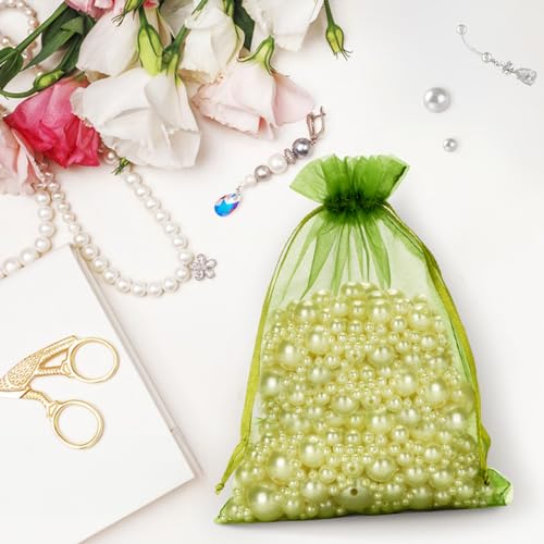 G2PLUS 25PCS Sage Green Organza Bags, 5x7 in Sheer Mesh Jewelry Pouches - color: Green