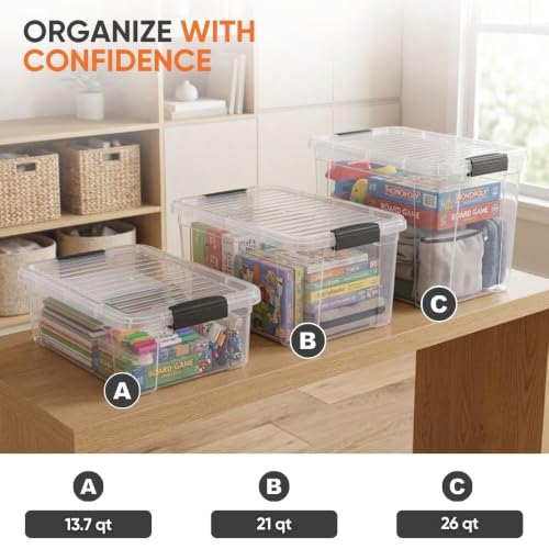 Superio 13.7 Quart Clear Plastic Storage Bin with Lid, Stackable Organizer Box, BPA-Free Storage Container for Home, Garage, School & Office, 2 Pack - size: 13.7 Quart