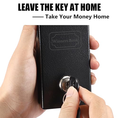 Metal Box for Gambler, Winners Bank Casino Box with Slot and Key - color: Black