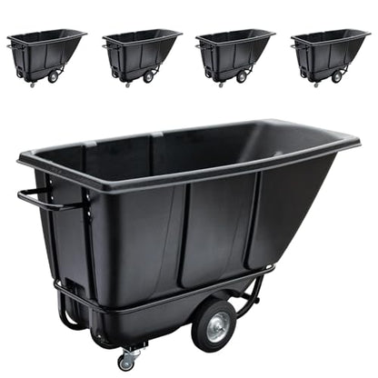 Tilt Dump Truck 850 lbs Capacity, 1/2 Cu.Yd Heavy Duty Trash Cart with Wheels, Forklift-Able Frame, Plastic Utility Dump Cart for Construction, Warehouse & Industrial Use (5-Pack) - size: 5PC
