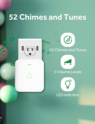 AVANTEK Wireless Doorbell, 1000 ft Range, 2 Buttons + 1 Receiver, White - color: White 1 Receiver + 2 Buttons