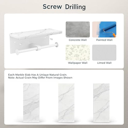 FORIOUS Double Marble Toilet Paper Holder with Phone Shelf, Commercial - color: White, size: Double Roll