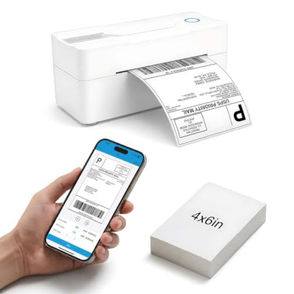 Forc Bluetooth Thermal Shipping Label Printer, 4x6, White - color: White