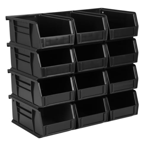 7.5" x 4" x 3" (12 Pack) Plastic Stackable Storage Bin, Black - color: Black, size: 12 Pack