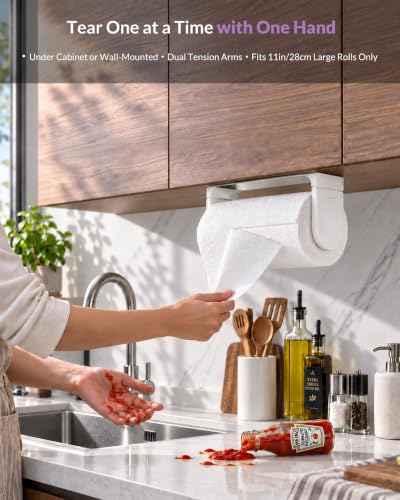 simpletome ONE Hand Simple Tear Paper Towel Holder Under Cabinet (White) - color: White