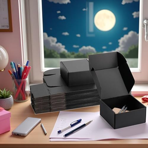 6x6x3 inch Black Shipping Boxes for Small Business- Set of 25 - color: Black, size: 6x6x3