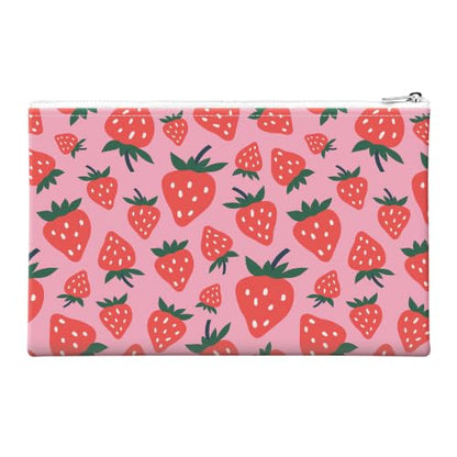 Money Bag with Zipper, Cute PU Leather Cash Bags, Portable Bank Bag Money Pouch for Cash, Coins, Checks, Receipts, Invoices Cosmetics Tools, Deposit Bag for Office Travel, Pink Strawberry - color: Pink Strawberry