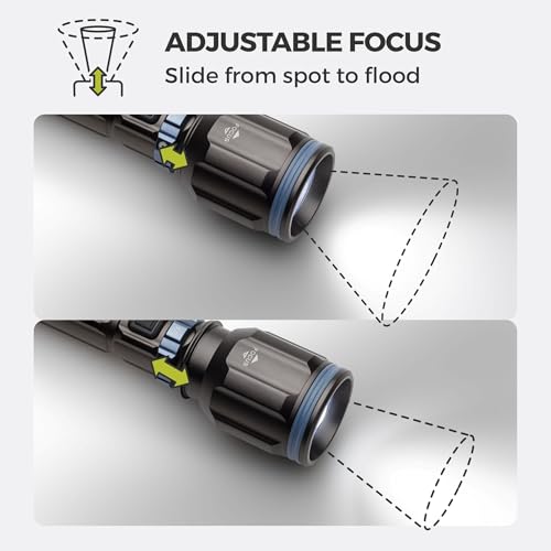 CORE 3000 Lumen Rechargeable Flashlight | LED Flashlight with 4 Modes, Adjustable Focus, Battery Indicator, Waterproof | Ideal for Home, Emergency, Camping, Hiking | USB Cable Included - size: 3000 Lumen